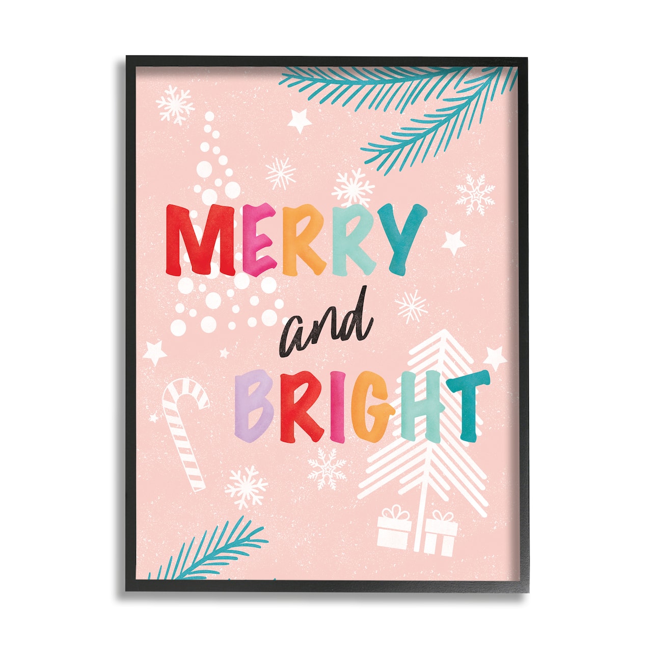 Stupell Industries Merry & Bright Pastel Phrase Framed Giclee Art